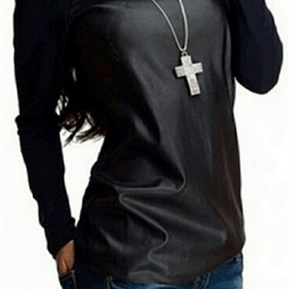 Faux Leather Black Long Sleeve Shirt